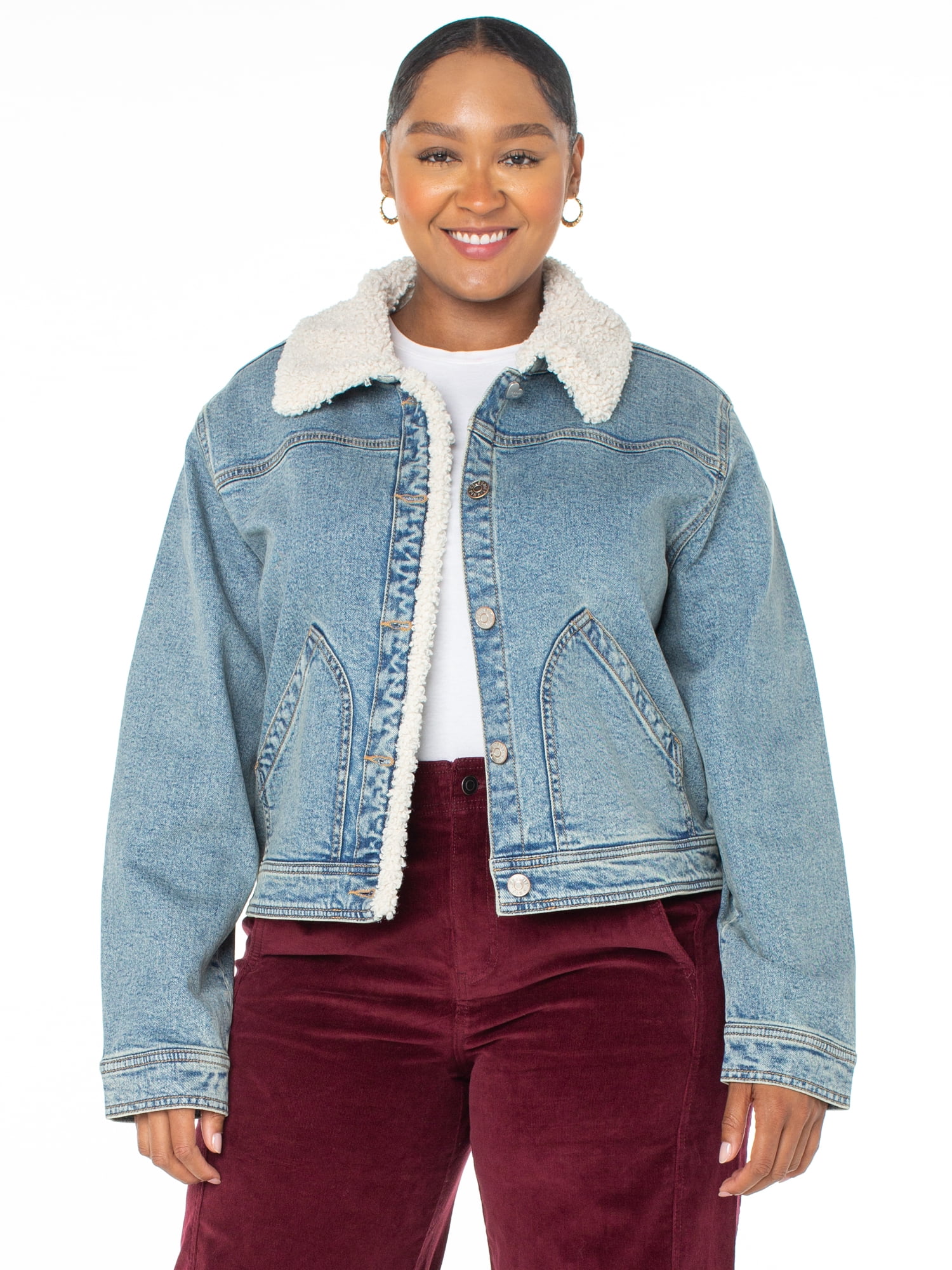 Celebrity Pink Women s and Women s Plus Faux Shearling Denim Jacket Sizes XS 3X
