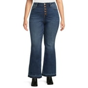 Celebrity Pink Juniors' Plus Size Exposed Button Flare Jeans