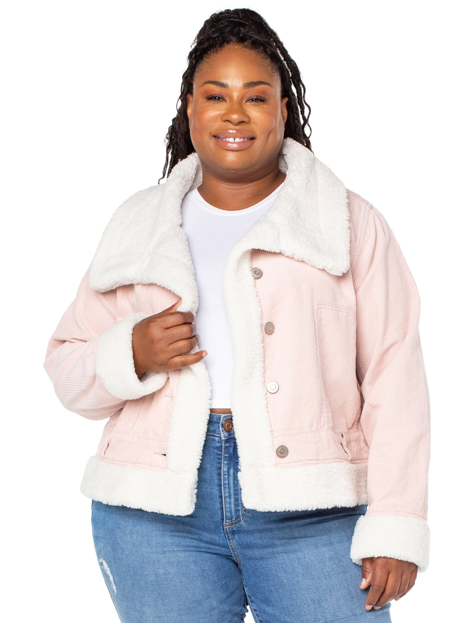 Celebrity Pink Juniors' Plus Size Faux Sherpa Lined Corduroy Jacket