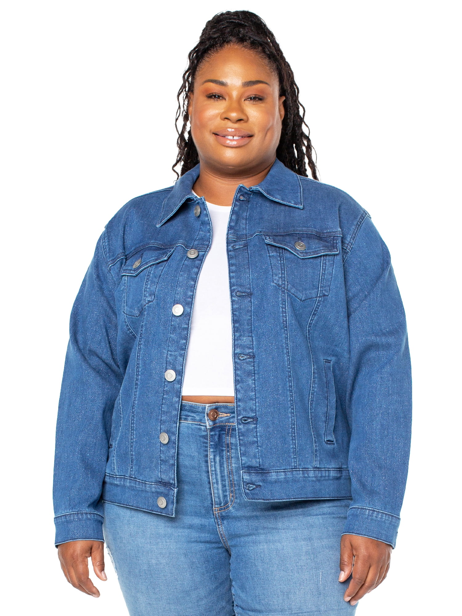 Women's Oversized Denim Jacket Ladies Plus Size Long Sleeve Jean Cropped  Jackets | eBay