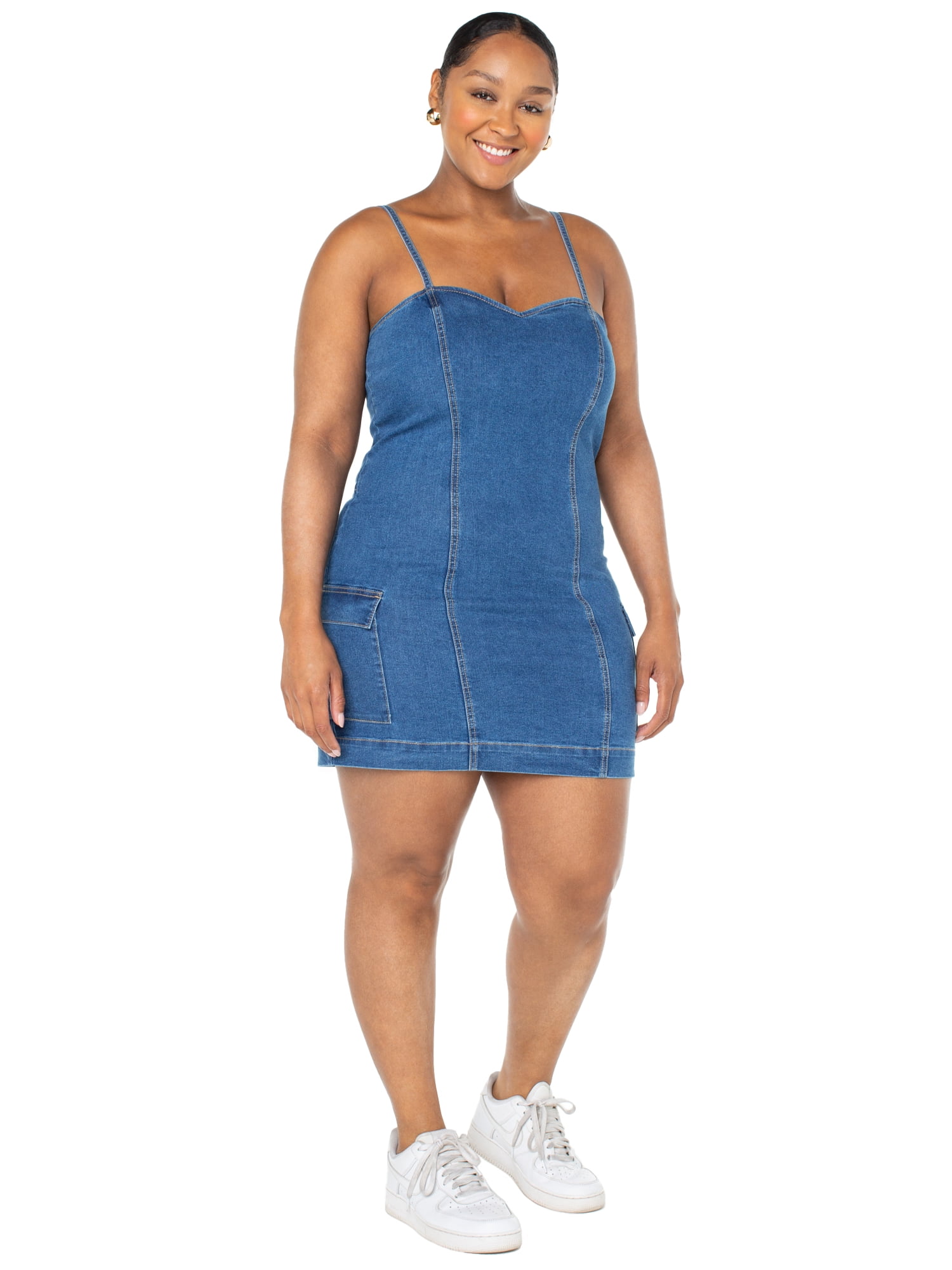 Celebrity Pink Juniors and Juniors Plus Smocked Back Dress with Cargo Pockets Sizes Xxs 3x Women s Size 2XL Blue