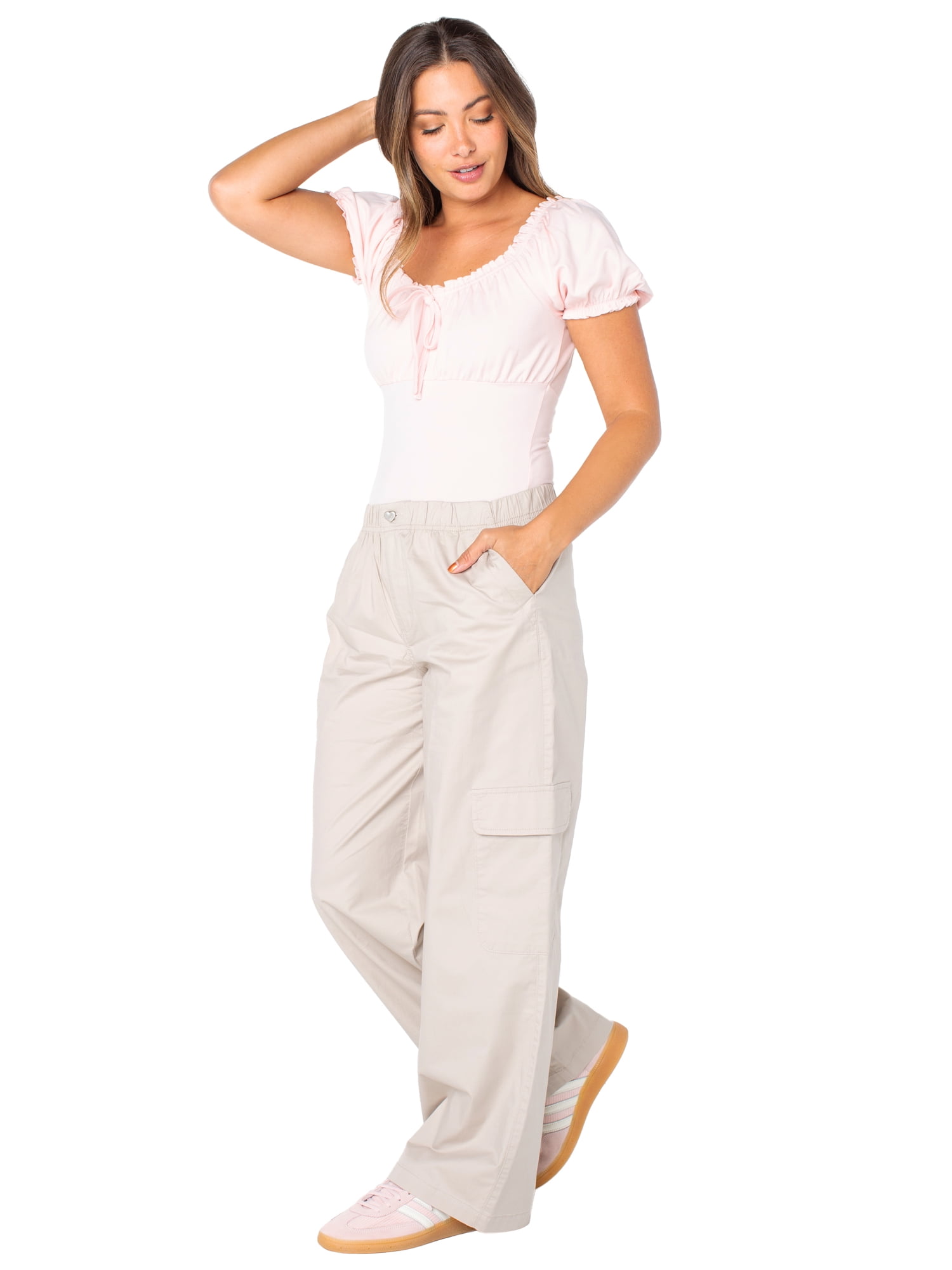 Celebrity Pink Women’s Poplin Wide Leg Cargo Pants, Sizes XS-XXXL