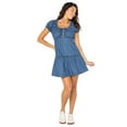 thumbnail image 1 of Celebrity Pink Women’s Denim Mini Dress with Puff Sleeves, Sizes XS-4X, 1 of 5