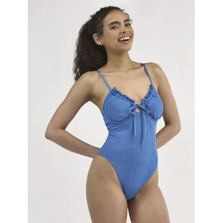Celebrity Pink Women's Ruffle Neck Underwire One Piece Swimsuit, Sizes XS-XXL