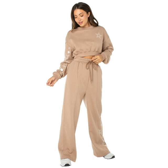 Celebrity Pink Juniors Sweater and Wide Leg Pants Set with Star Detail