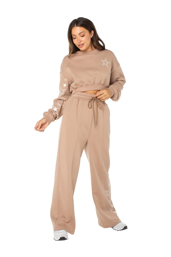 Juniors Sweater and Wide Leg Pants Set with Star Detail, Sizes XS-XXXL