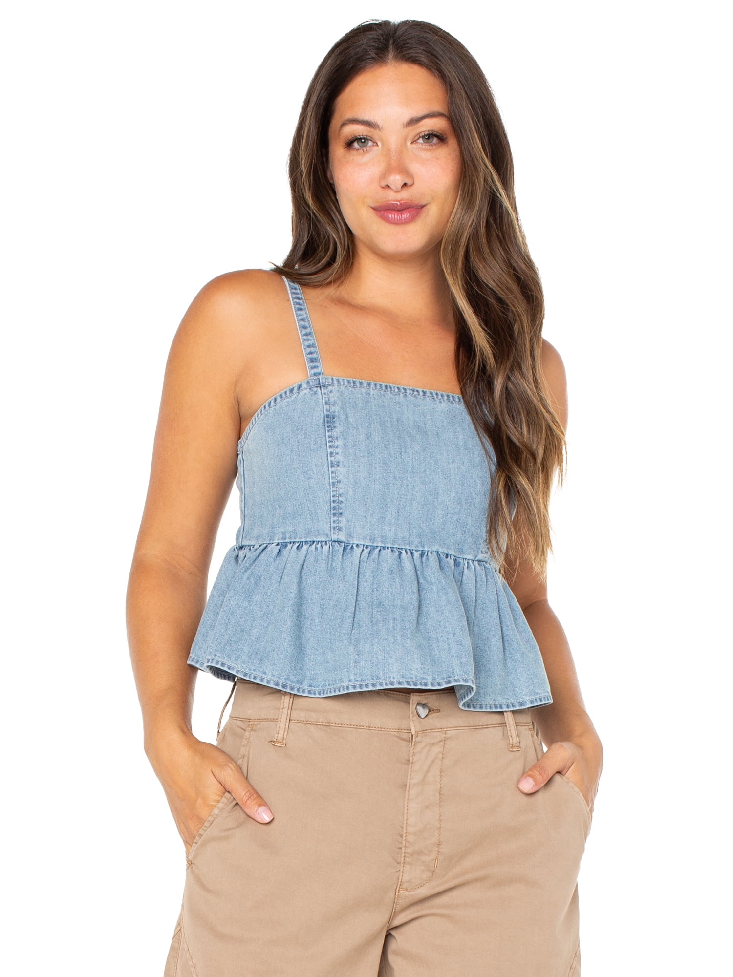 Celebrity Pink Women's Sleeveless Denim Peplum Top, Sizes XS-XXXL
