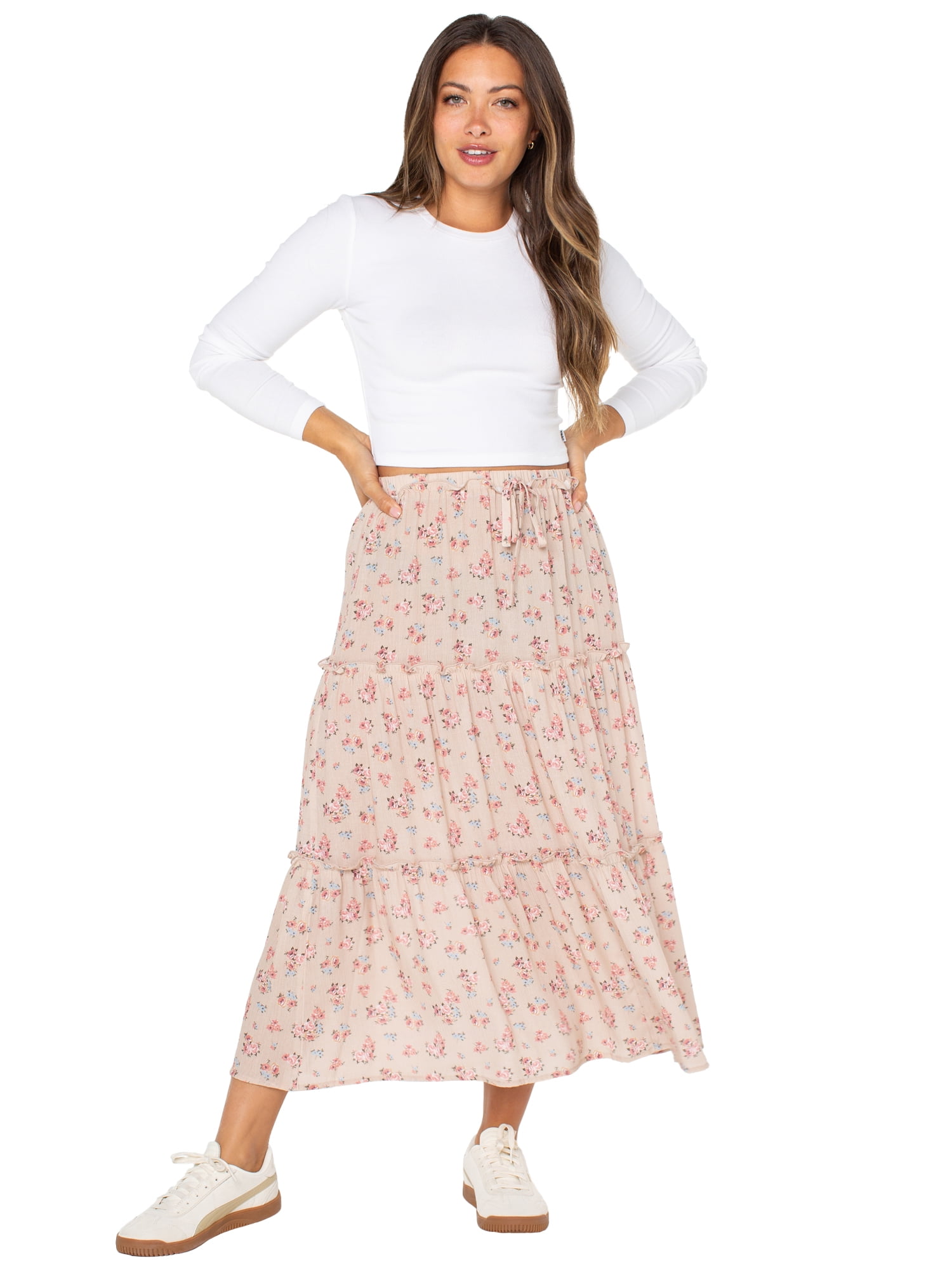 Celebrity Pink Women's and Women's Plus Tiered Maxi Skirt, Sizes XS-4X