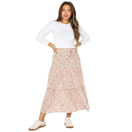 Celebrity Pink Women's and Women's Plus Tiered Maxi Skirt, Sizes XS-4X