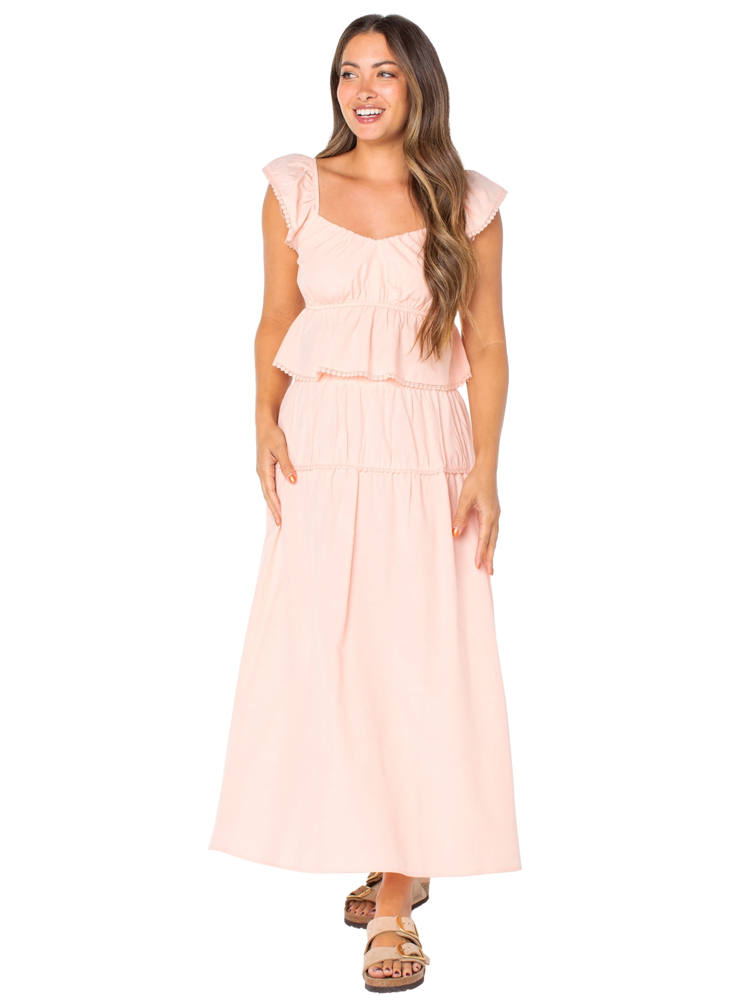 Celebrity Pink Women’s Cotton Tiered Midi Skirt with Lace Trim, Sizes XS-XXL
