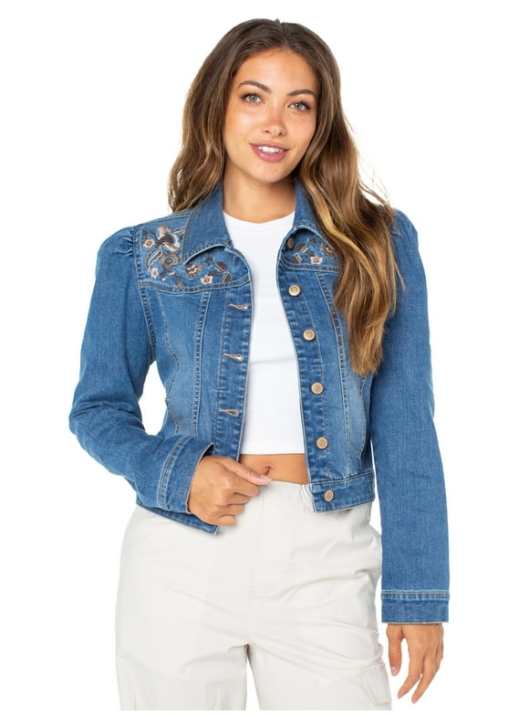 Celebrity Pink Juniors and Juniors Plus Embroidered Denim Jacket, Sizes XS-3X