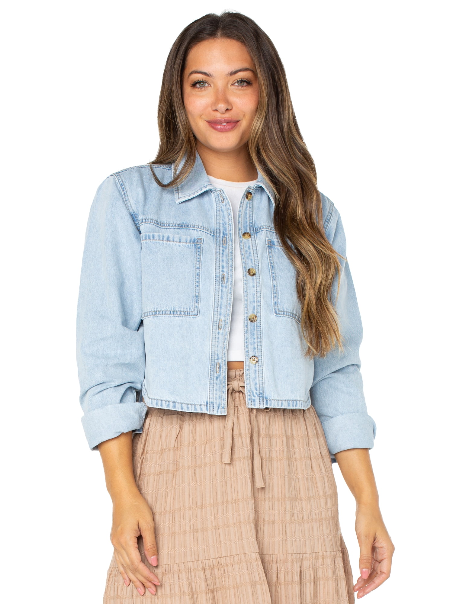 Celebrity Pink Women's and Women's Plus Hi Low Button Down Denim Top, Sizes XS-4X