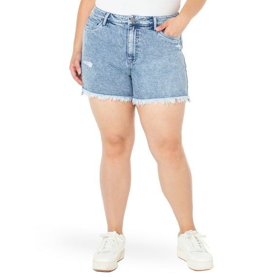 Celebrity Pink Juniors and Juniors Plus Ultra High Rise Fray Hem Denim Shorts, Sizes 1-24