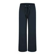 DkinJom Womens Casual Loose Elastic Waist Cotton Trouser Cropped Wide Leg Pants