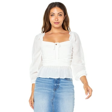 Celebrity Pink Long Sleeve Crinkle Woven Top
