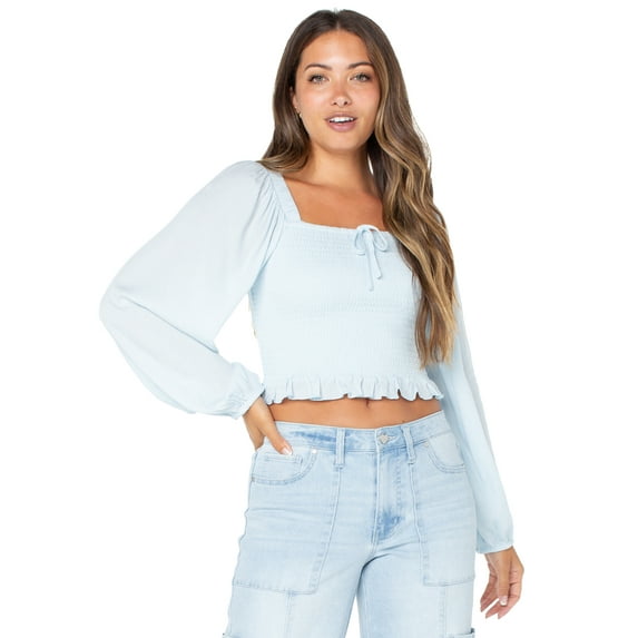 Celebrity Pink Long Sleeve Smocked Peasant Top