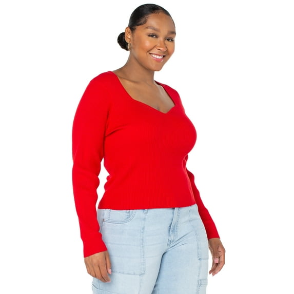 Celebrity Pink Long Sleeve Sweetheart Rib Top, Women's and Women's Plus