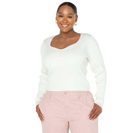 Celebrity Pink Long Sleeve Sweetheart Rib Top, Women's and Women's Plus