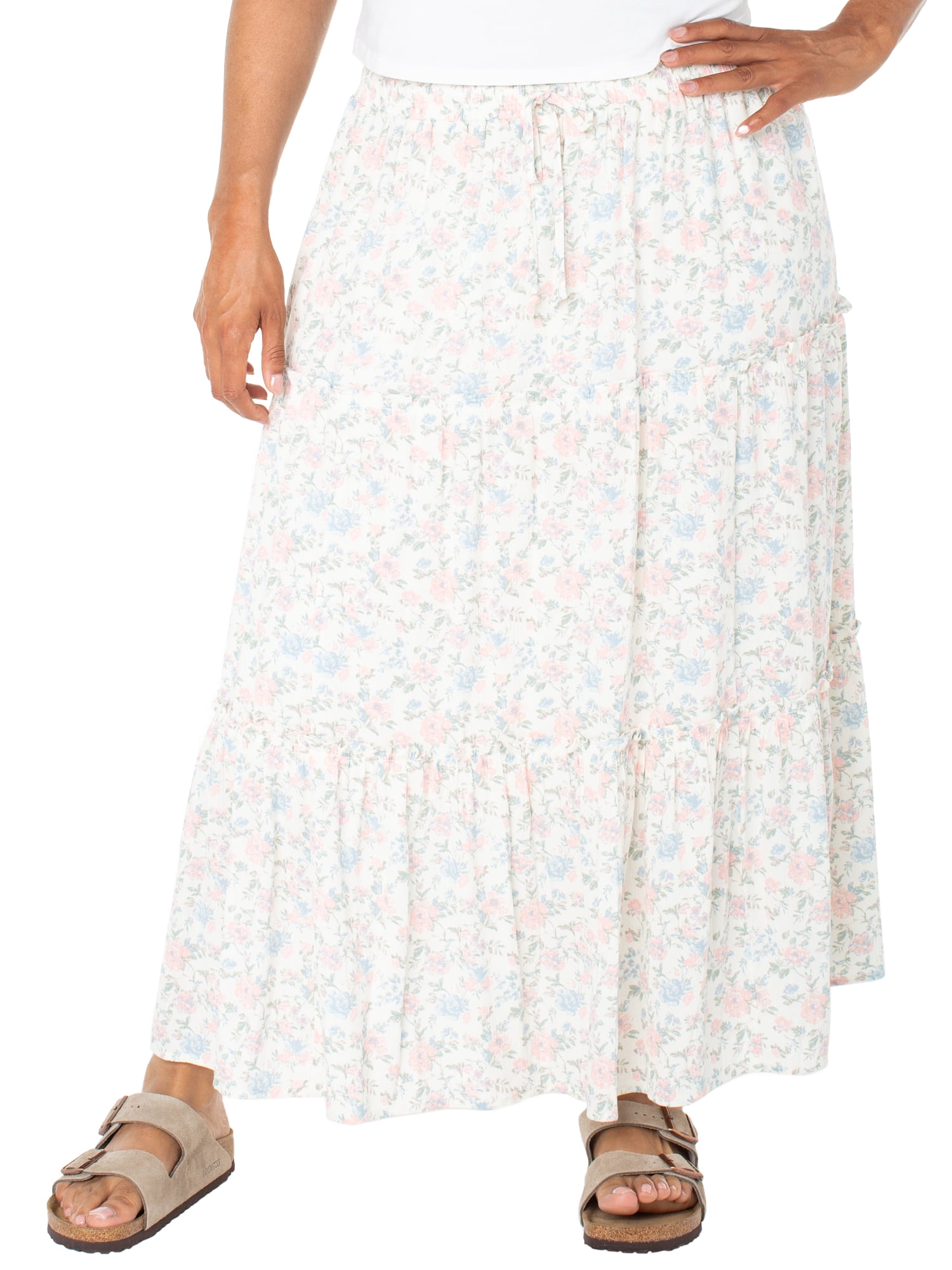 Celebrity Pink Women's and Women's Plus Floral Print Tiered Maxi Skirt, Sizes XS-4X