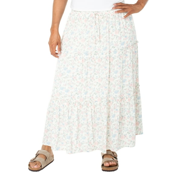 Celebrity Pink Women's and Women's Plus Floral Print Tiered Maxi Skirt, Sizes XS-4X