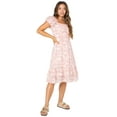thumbnail image 1 of Celebrity Pink Puff Sleeve Midi Dress with Ruffle Details, Women's and Women's Plus, 1 of 4