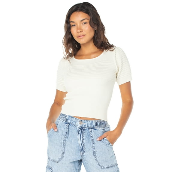 Celebrity Pink Short Sleeve Puff Sleeve Rib Sweater Top, Women's