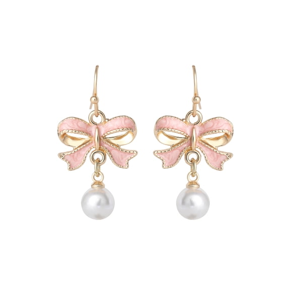 Celebrity Pink Women's Bow Dangle Earrings with Polished Finish