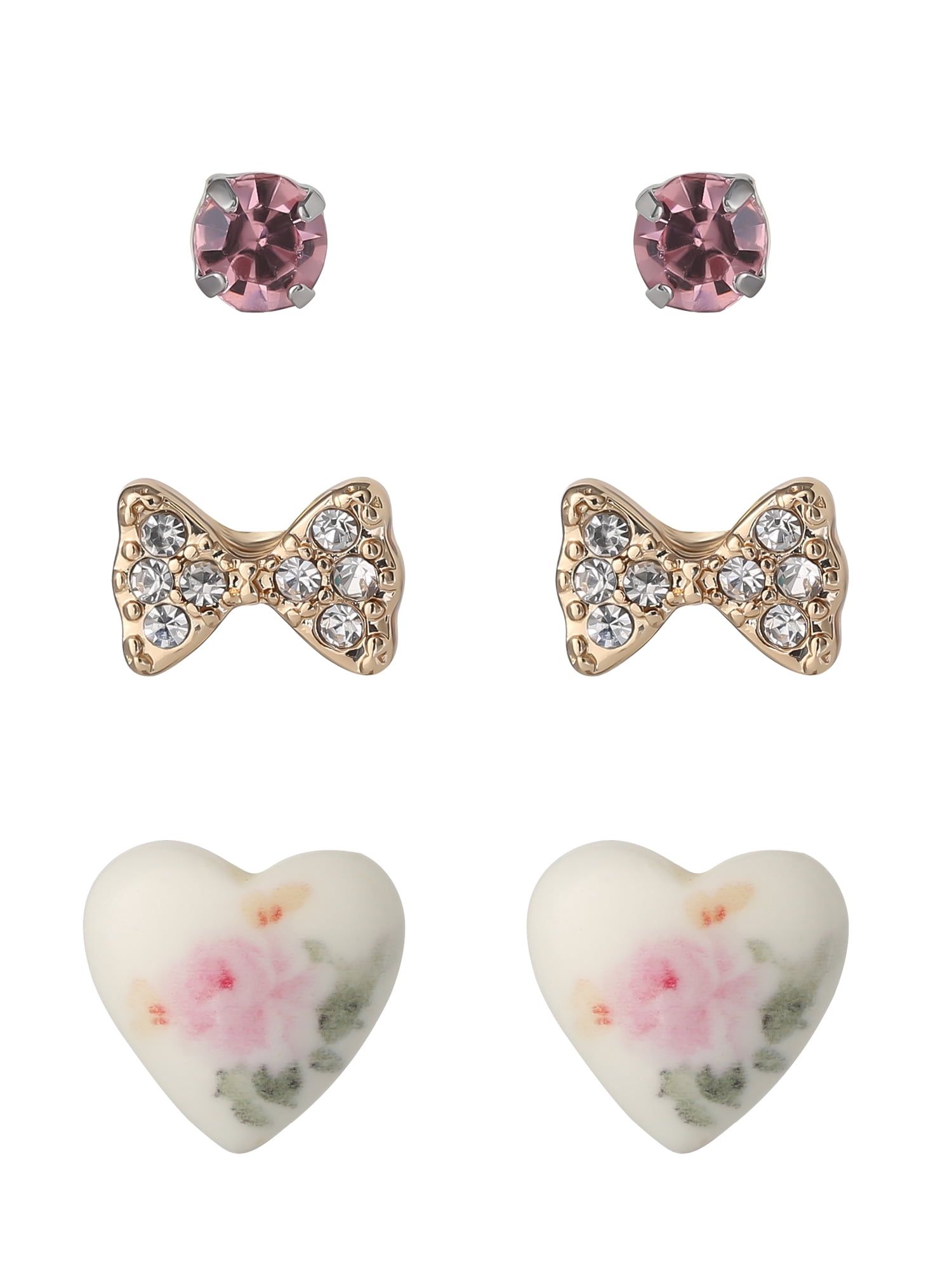 Celebrity Pink Women's Bow & Heart Earring Set - 3 Pairs