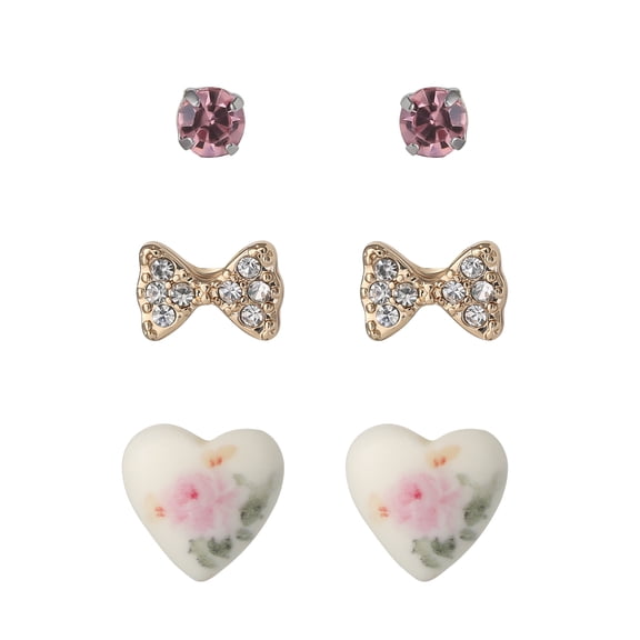 Celebrity Pink Women's Bow & Heart Earring Set - 3 Pairs