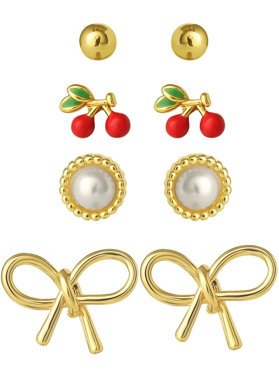 Women's Bow Stud Earring Set - 4 Pairs