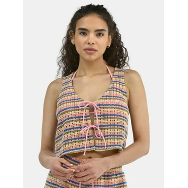 Celebrity Pink Women’s Crochet Tie-Front Cover-Up Vest, Sizes XS-2XL