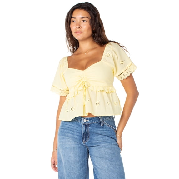 Celebrity Pink Women's Embroidered Eyelet Peplum Top, Sizes XS-XXXL