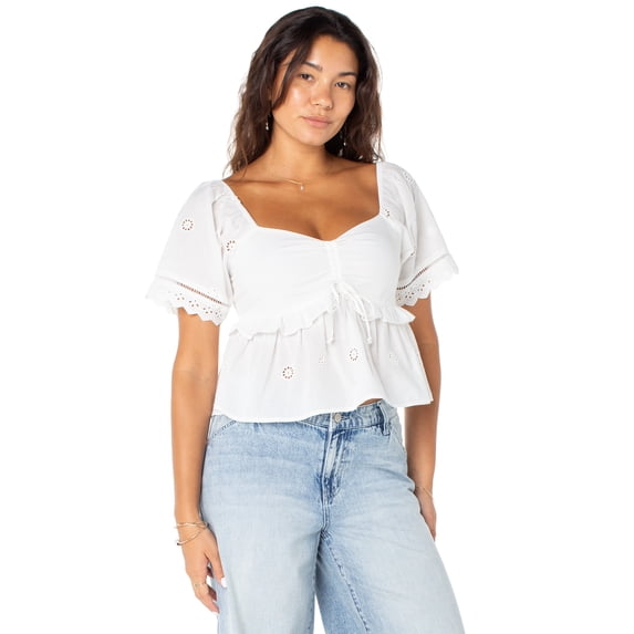 Celebrity Pink Women's Embroidered Eyelet Peplum Top, Sizes XS-XXXL