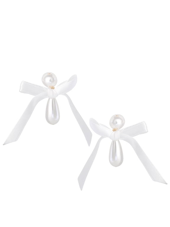 Women's Faux Pearl Bow Dangle Earrings