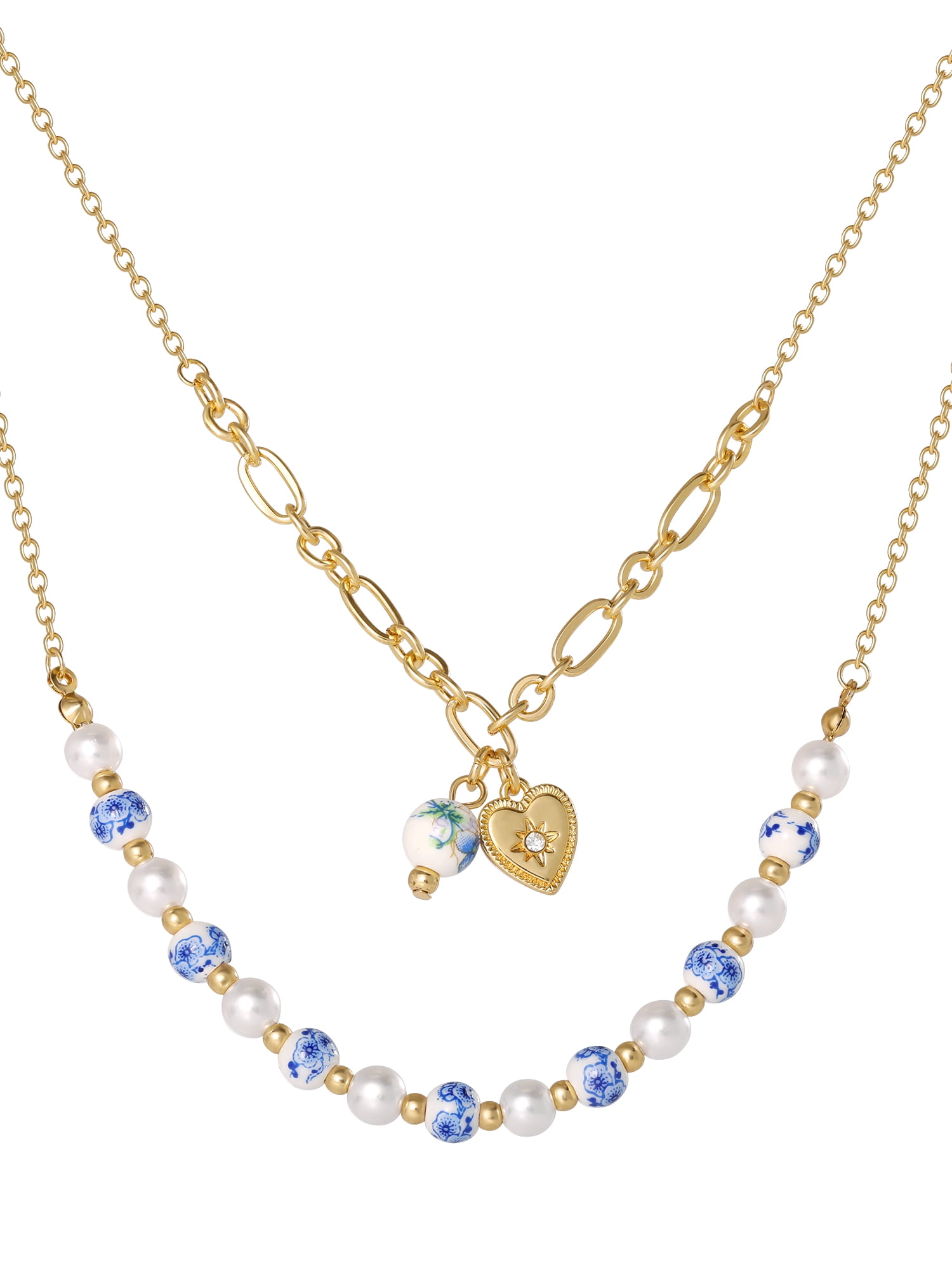 Celebrity Pink Women's Layered Flower and Heart Accent Necklace