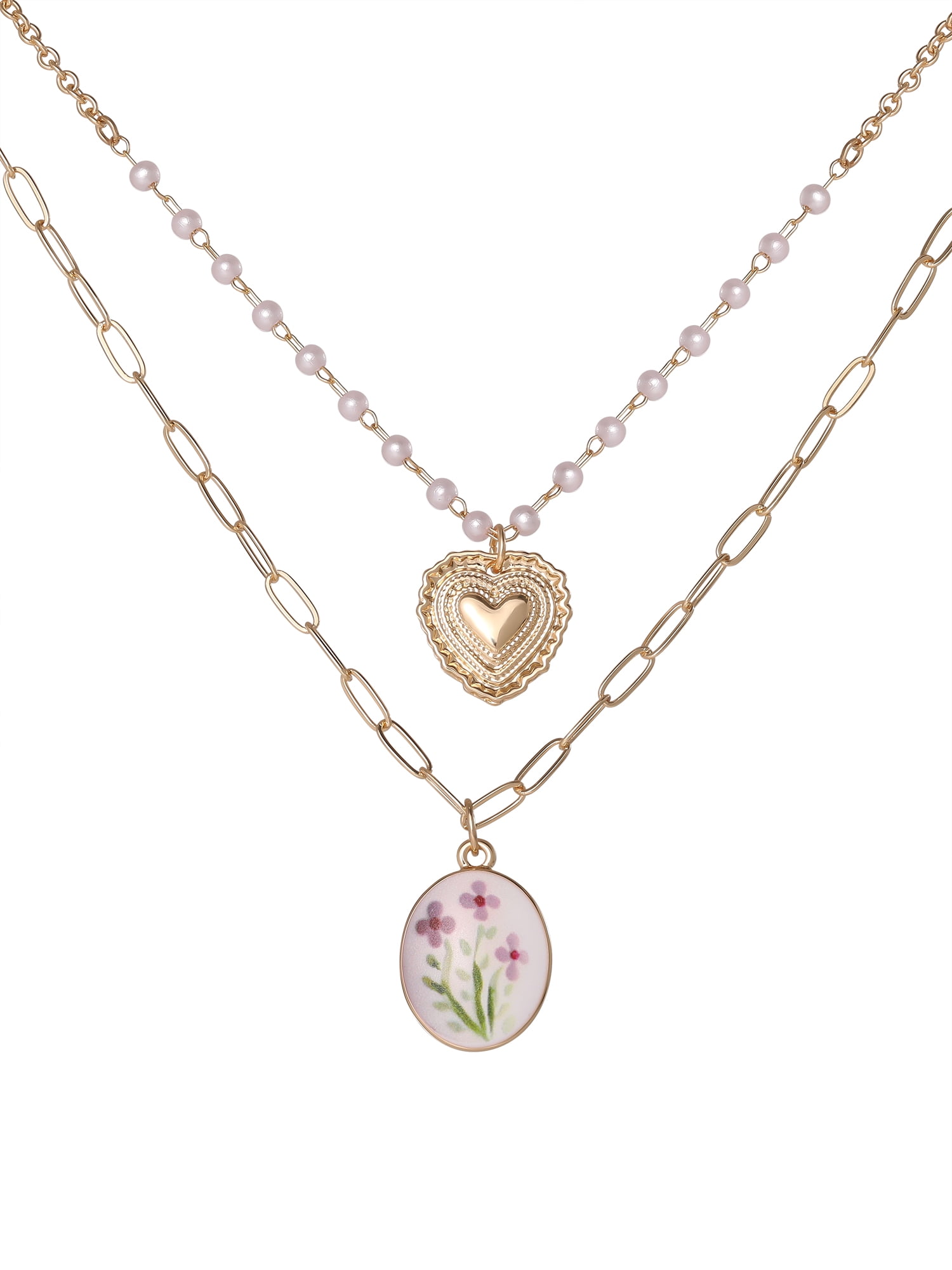 Celebrity Pink Women's Flower Layered Chain Necklace with Adjustable Length