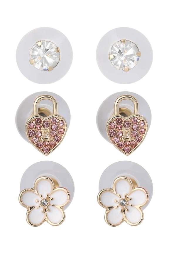 Women's Floral Stud Earring Set, 3 Pairs