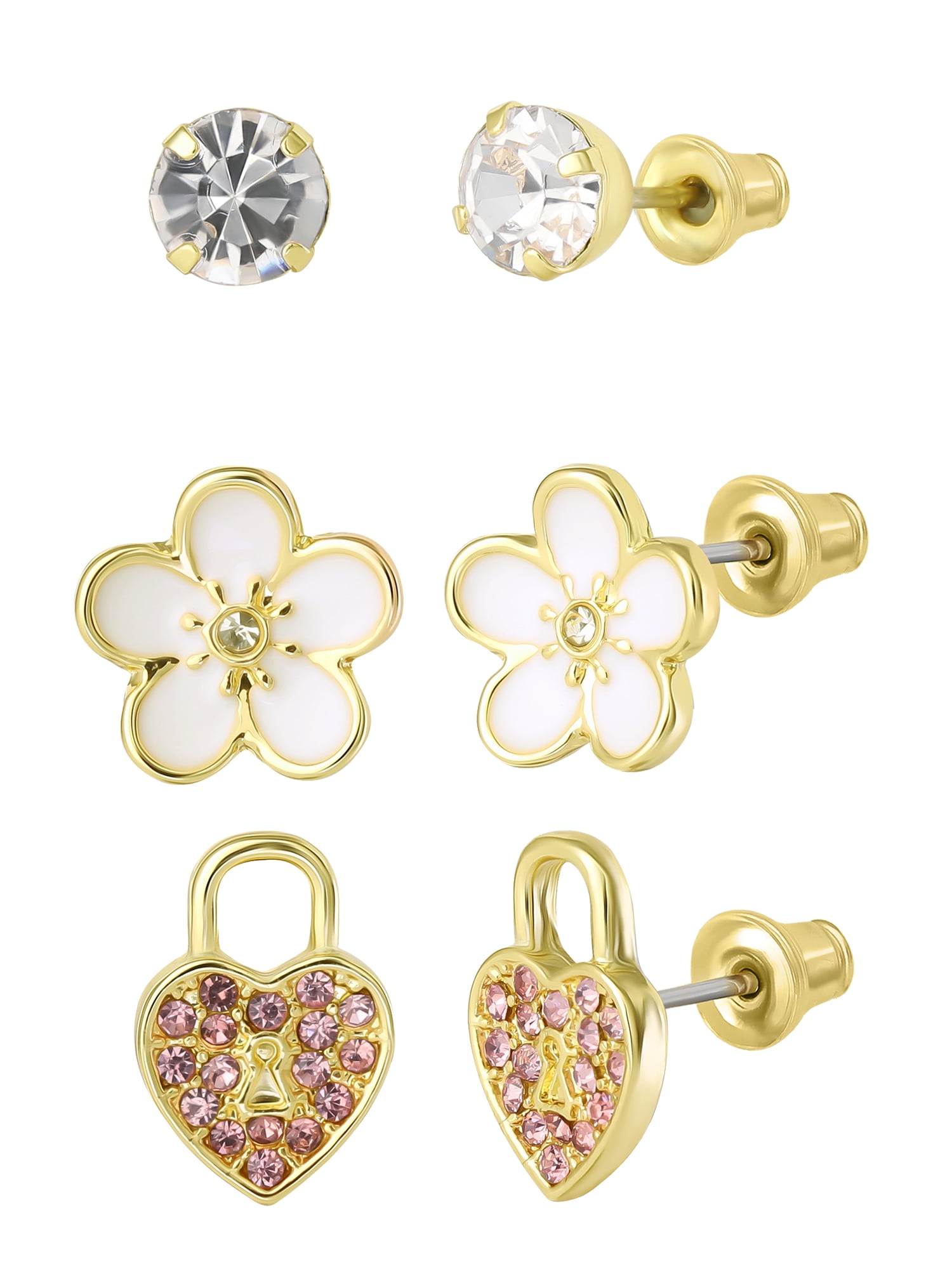 Celebrity Pink Women's 3 Pairs Floral Stud Earring Set