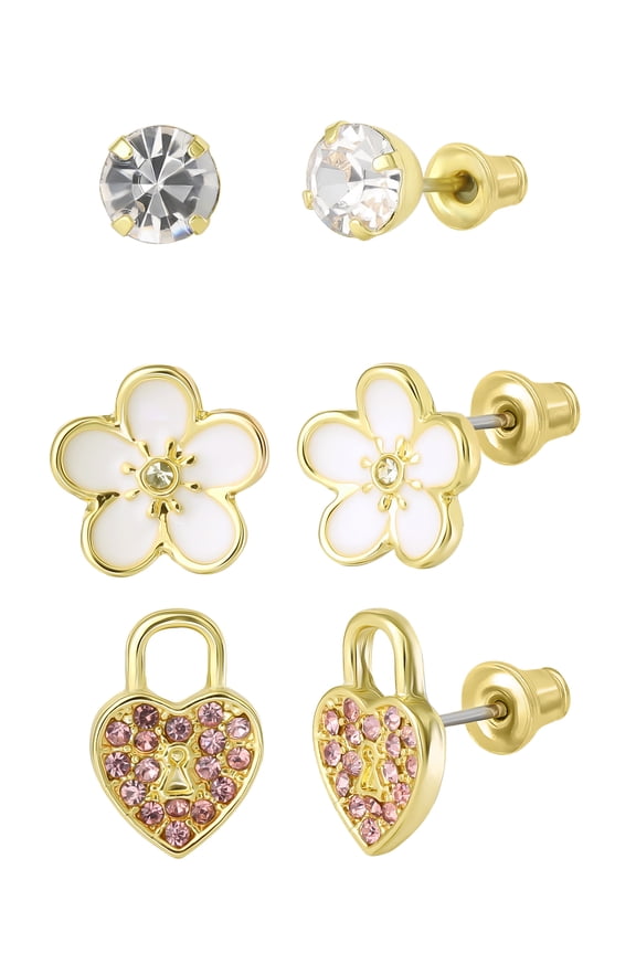 Women's 3 Pairs Floral Stud Earring Set