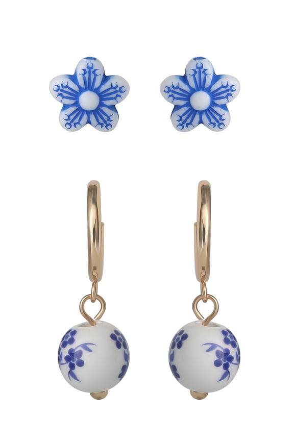 Women's Multi-Pair Flower and Stud Earring Set