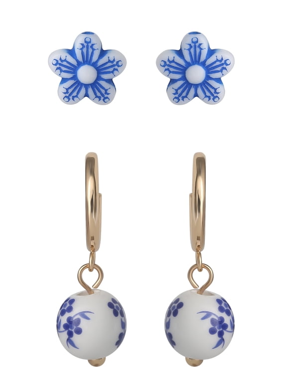 Women's Multi-Pair Flower and Stud Earring Set