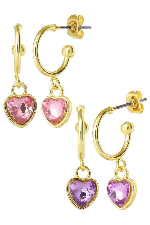 Women’s Heart Hoop Earring Set, Two Pairs