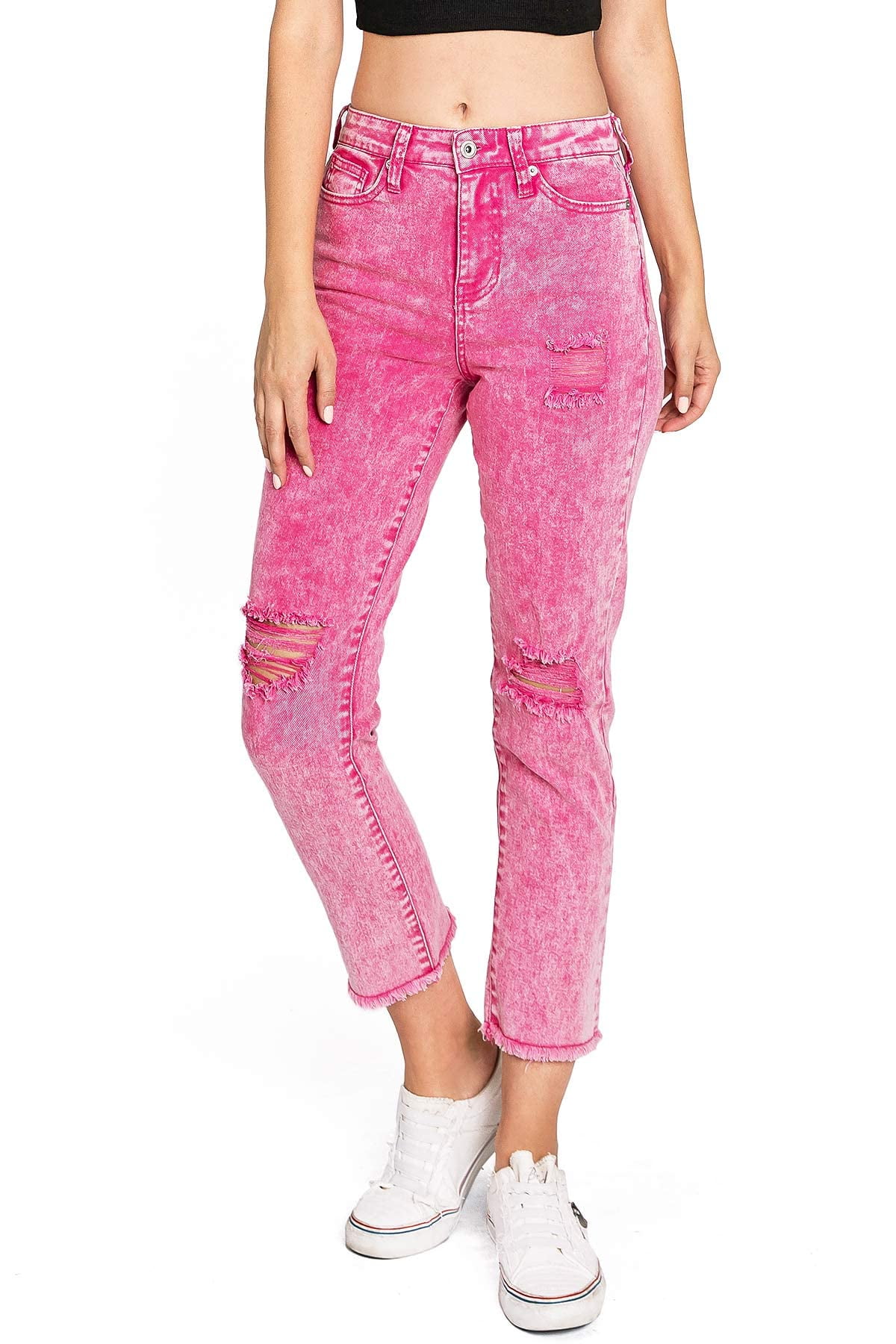 Celebrity Pink Women's Juniors High Rise Acid Wash Straight Leg Jeans