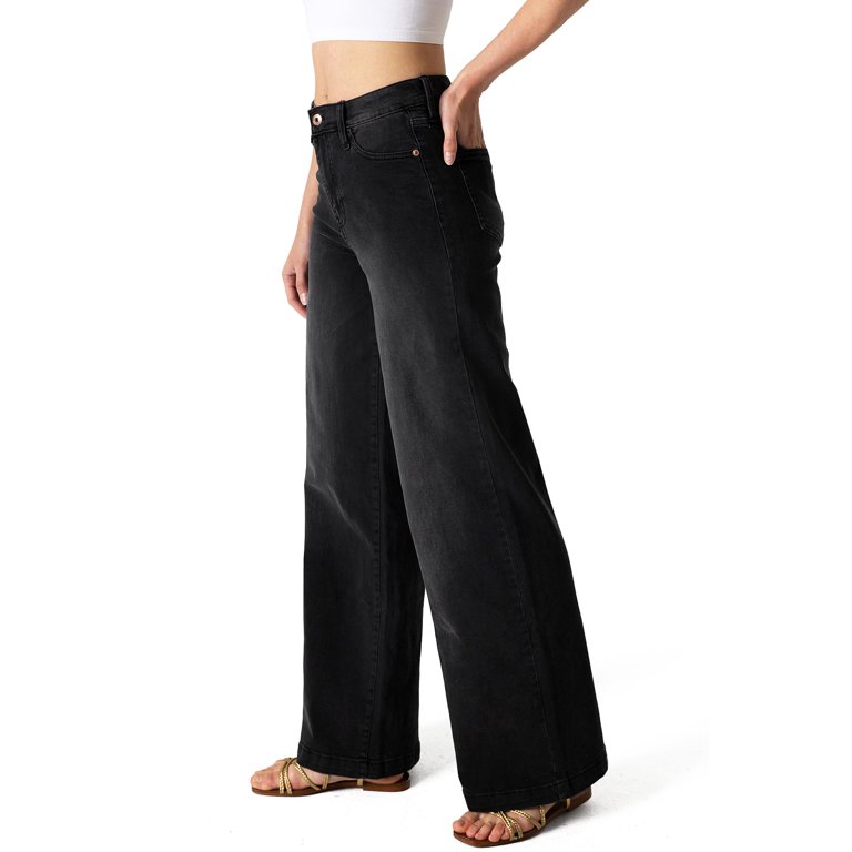 Celebrity Pink Women's Juniors High Rise Extra Wide-Leg Jeans (Coal Black,  9) 