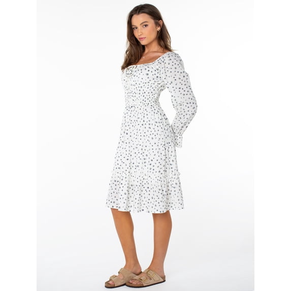 Celebrity Pink Women's Long Sleeve Lace Trim Midi Dress, Sizes XS-XXXL