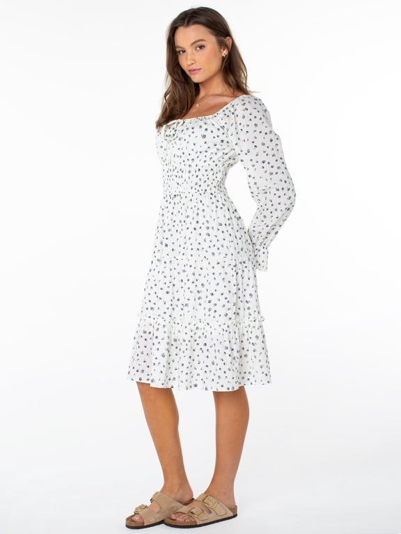 Women's Long Sleeve Lace Trim Midi Dress, Sizes XS-XXXL