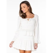 Celebrity Pink Women's Long Sleeve Square Neck Lace Trim Top, Sizes XS-XXXL