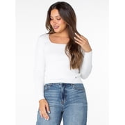 Celebrity Pink Women's Long Sleeve Square Neck Rib Top, Size XS-XXXL