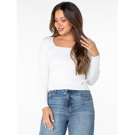 Celebrity Pink Women's Long Sleeve Square Neck Rib Top, Size XS-XXXL