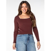 Celebrity Pink Women's Long Sleeve Square Neck Rib Top, Size XS-XXXL